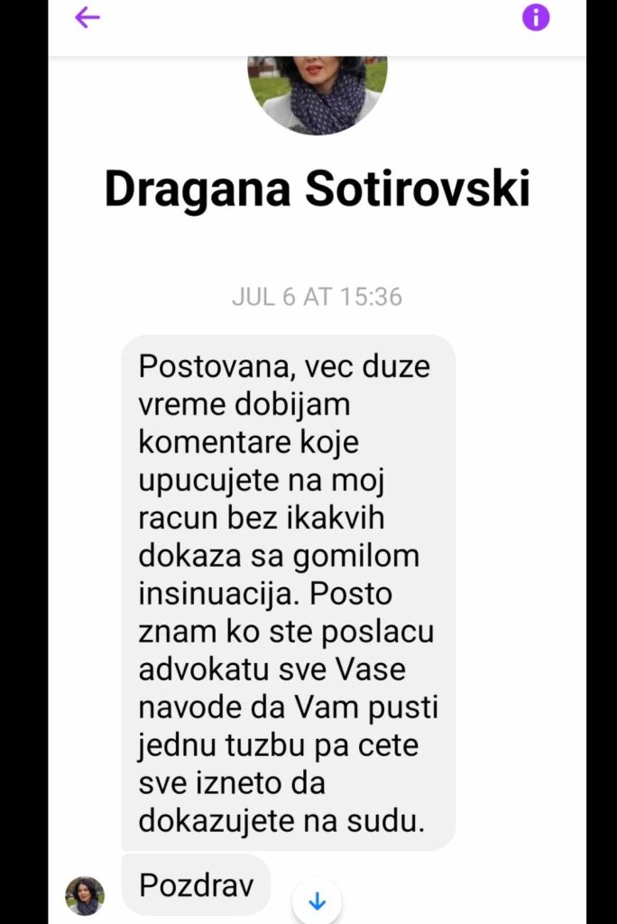 Sotirovski pretnje tužbom