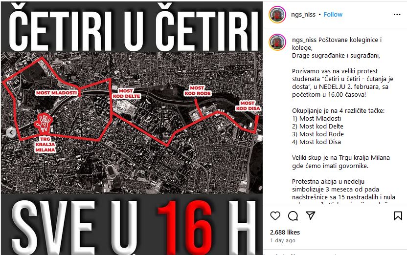 ruta protesta četiri u četiri