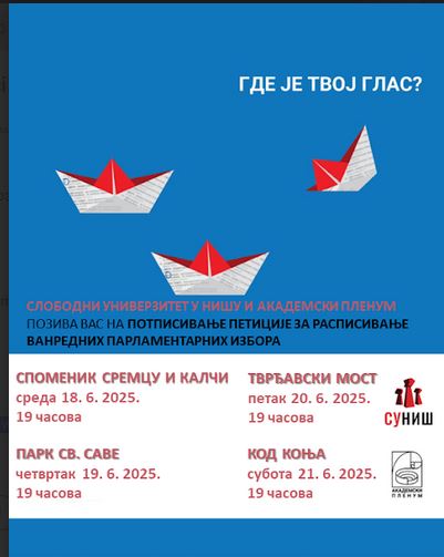 Peticija za vanredne izbore i lokacije za Niš