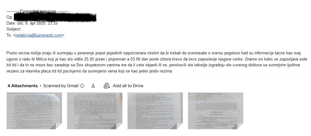 mejl južnim vestima za milića i ćerku